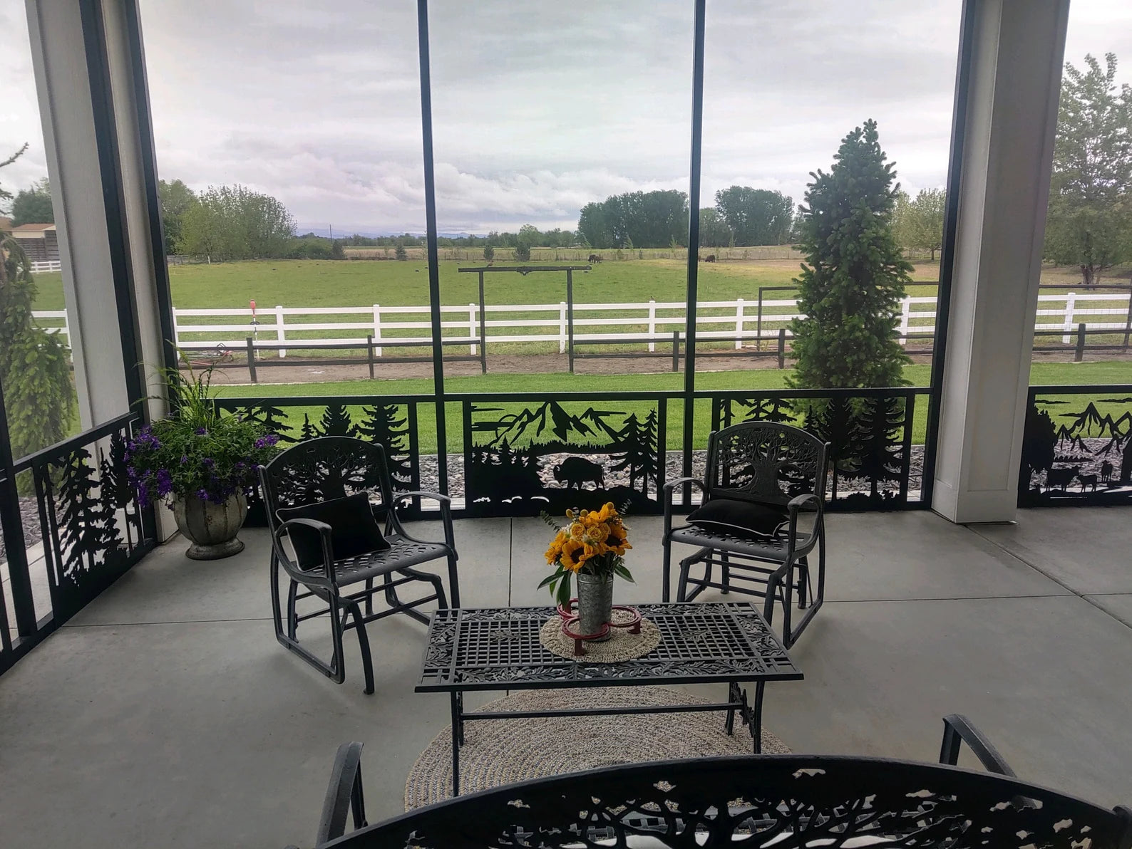 Enclosed patio with beautiful decorative metal panels