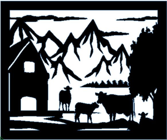 Farm Scenery with Barn and Cow Metal Panel - P19 - Wood & Metal By Dao