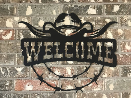 Metal Welcome Sign | Cowboy Hat Welcome Sign - Wood & Metal By Dao