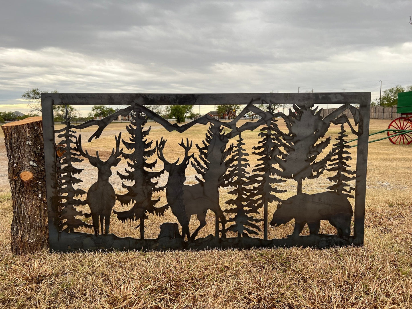 Wildlife Scenery with Bear and Deer Metal Panel - P16 - Wood & Metal By Dao