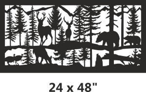 Wildlife Scenery with Bear and Deer Metal Panel - P2 - Wood & Metal By Dao