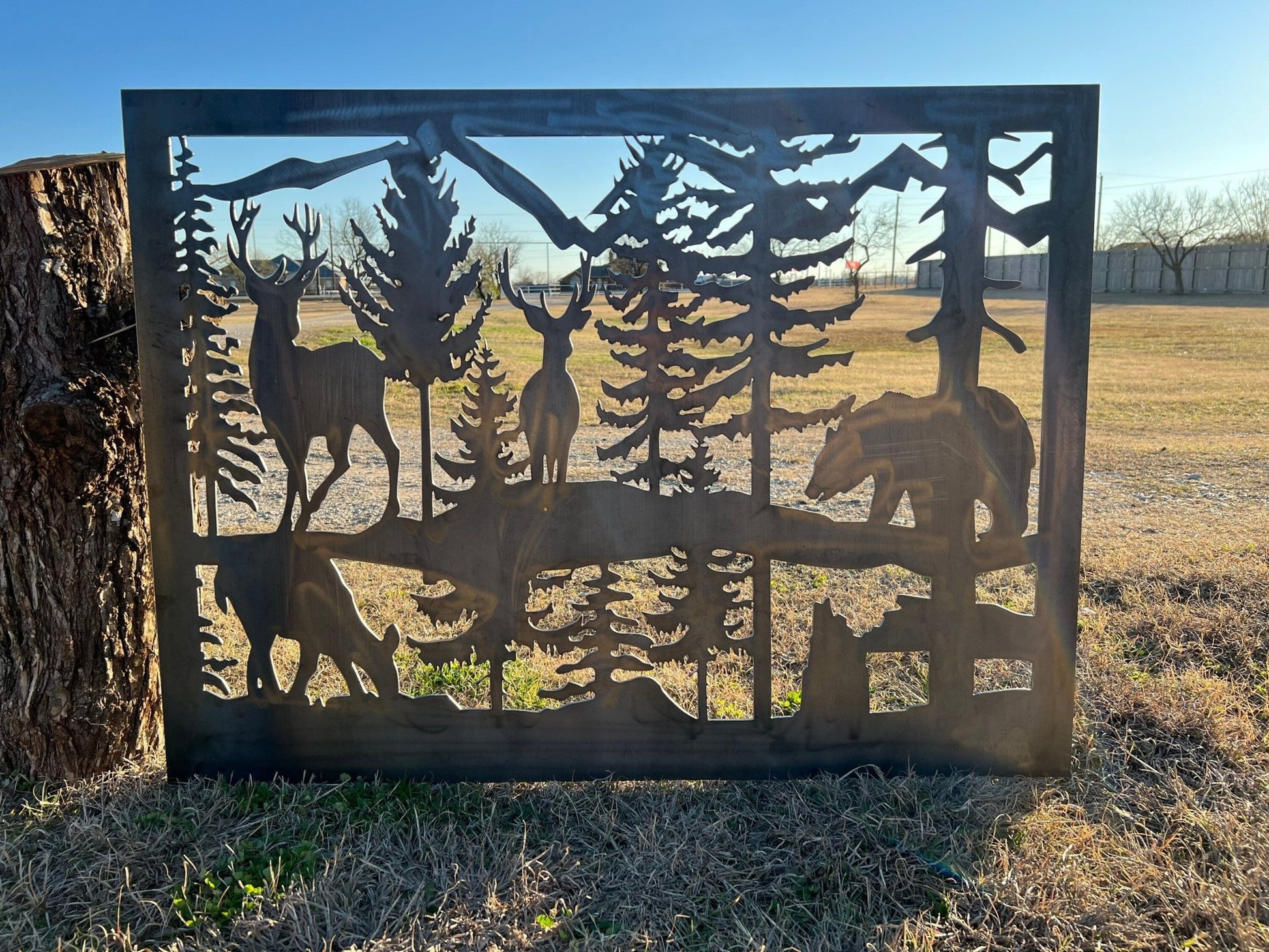 Wildlife Scenery with Bear and Deer Metal Panel - P2 - Wood & Metal By Dao