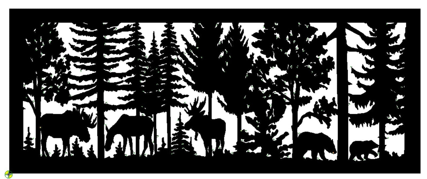 Wildlife Scenery with Bear and Moose Metal Panel - P3 - Wood & Metal By Dao