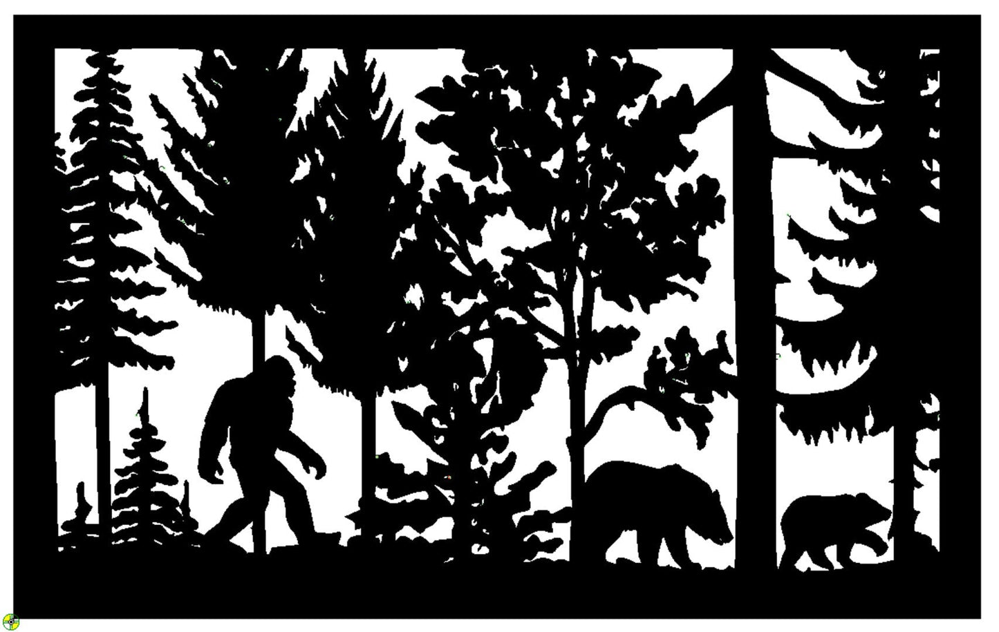 Wildlife Scenery with Bears and Bigfoot Metal Panel - P5 - Wood & Metal By Dao