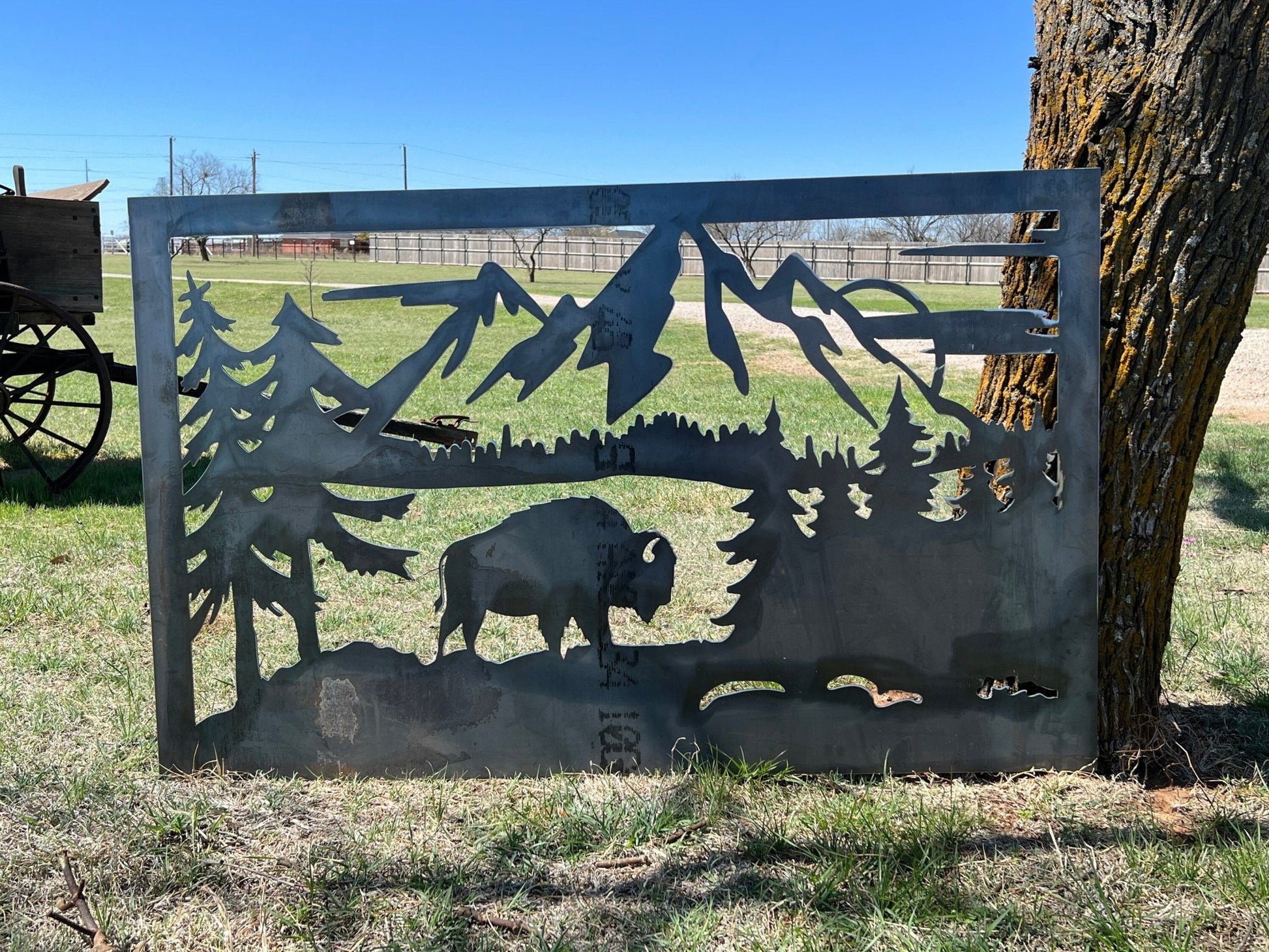 Wildlife Scenery with Buffalo Metal Panel - P6 - Wood & Metal By Dao