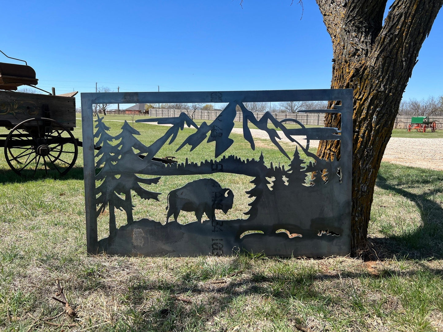 Wildlife Scenery with Buffalo Metal Panel - P6 - Wood & Metal By Dao