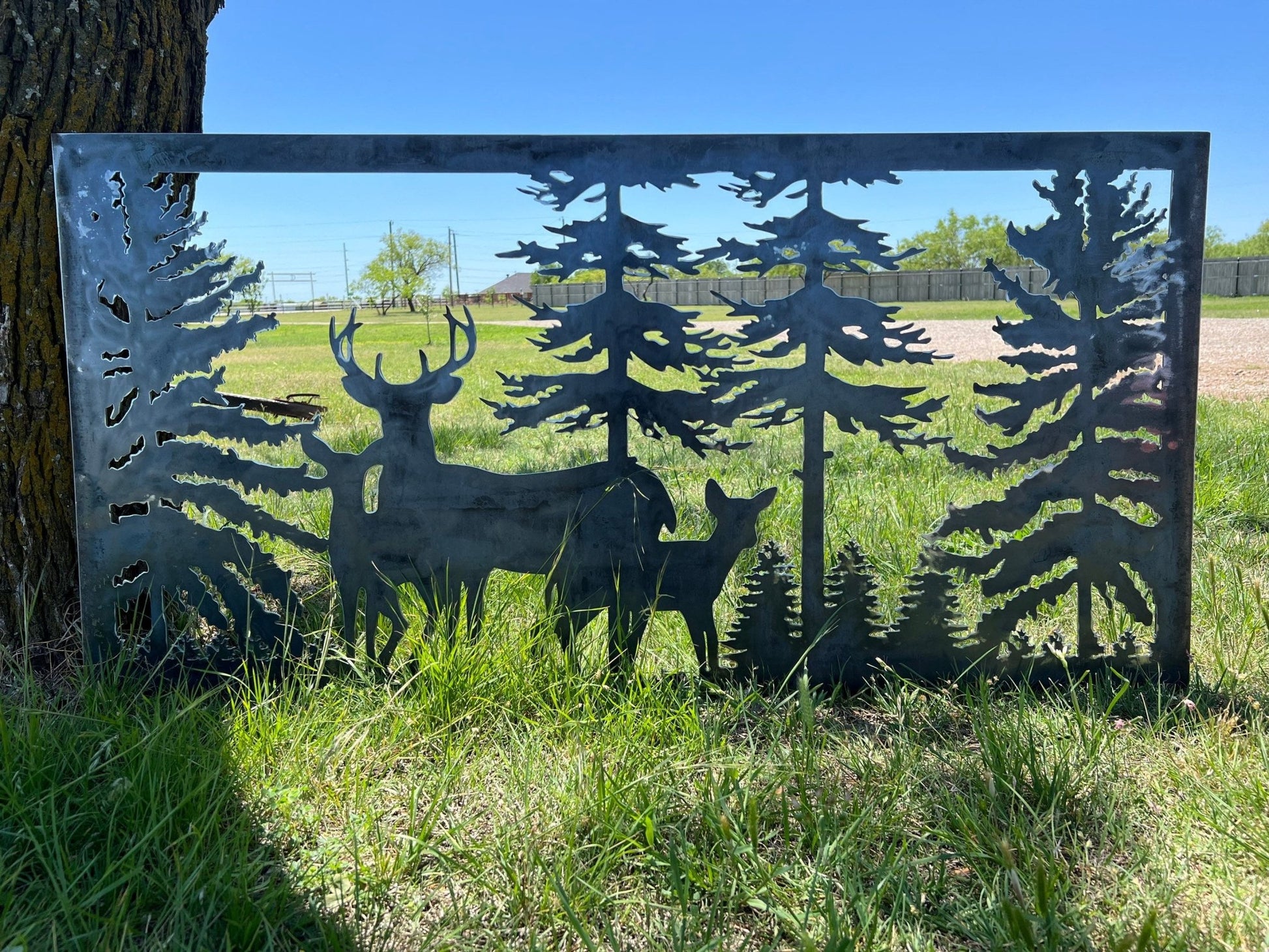 Wildlife Scenery with Deer and Trees Metal Panel - P7 - Wood & Metal By Dao