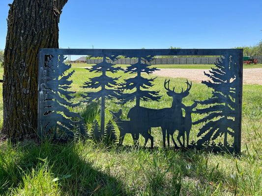 Wildlife Scenery with Deer and Trees Metal Panel - P7 - Wood & Metal By Dao