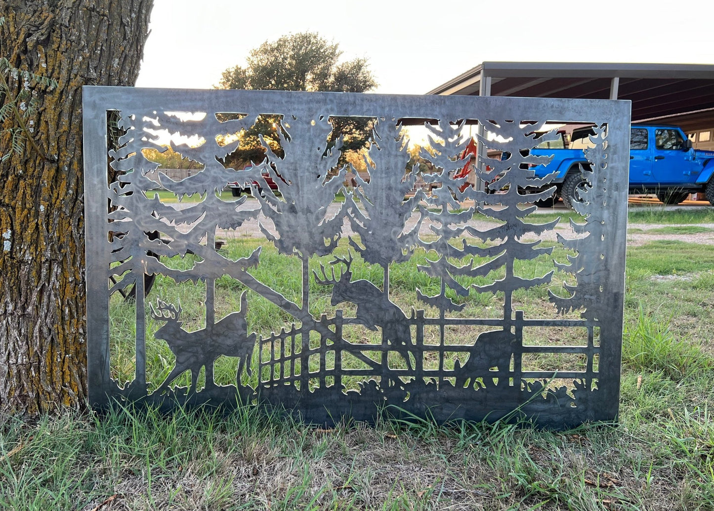 Wildlife Scenery with Deer Metal Panel - P20 - Wood & Metal By Dao