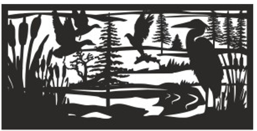 Wildlife Scenery with Heron and ducks Metal Panel - P8 - Wood & Metal By Dao