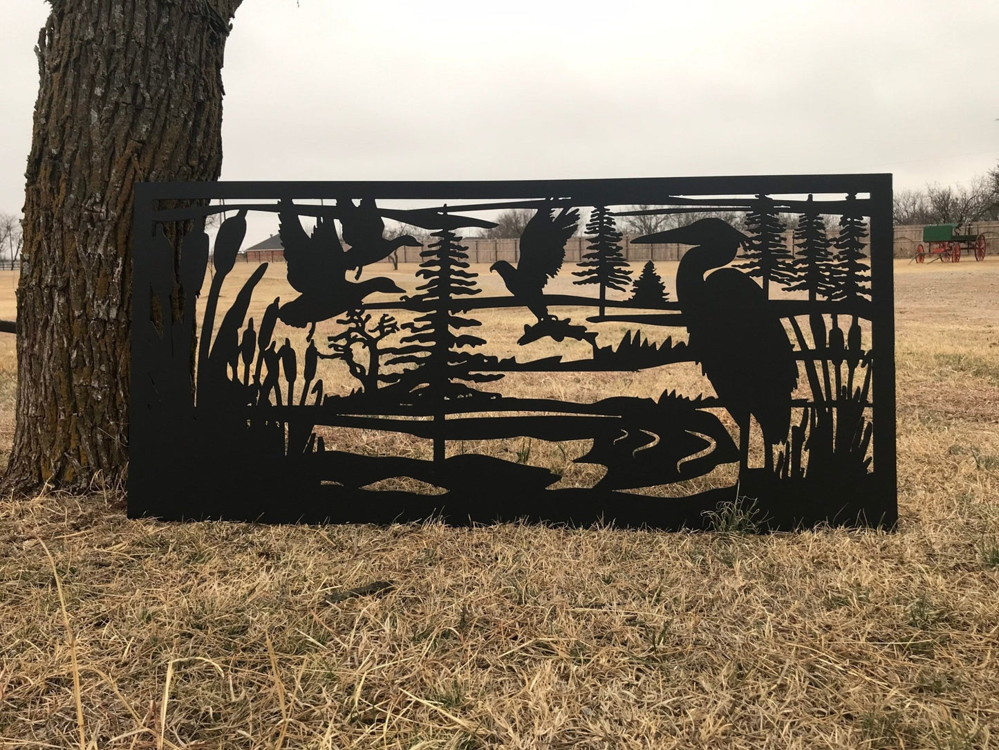 Wildlife Scenery with Heron and ducks Metal Panel - P8 - Wood & Metal By Dao