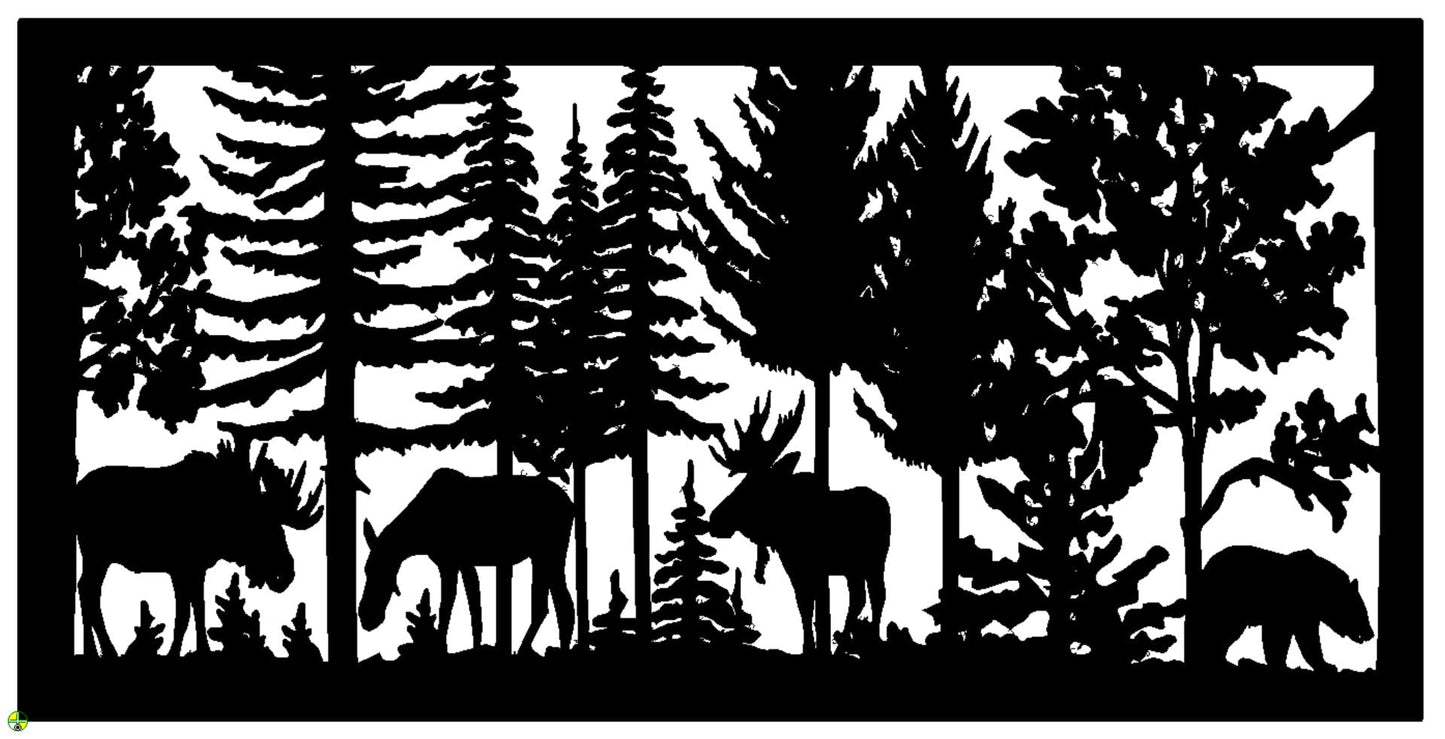 Wildlife Scenery with Moose and Bear Metal Panel - P10 - Wood & Metal By Dao